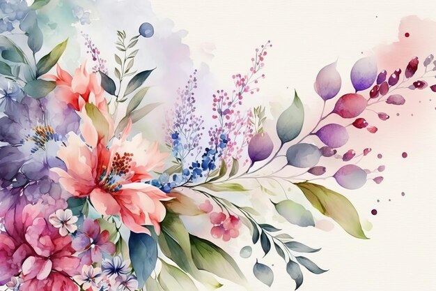 Une aquarelle représentant un bouquet de fleurs.