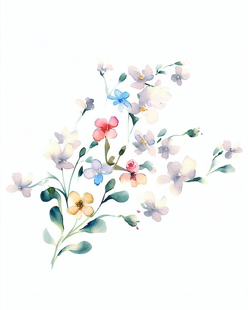 Une aquarelle représentant un bouquet de fleurs.