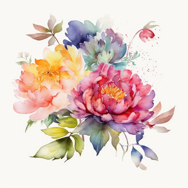 Une aquarelle représentant un bouquet de fleurs.