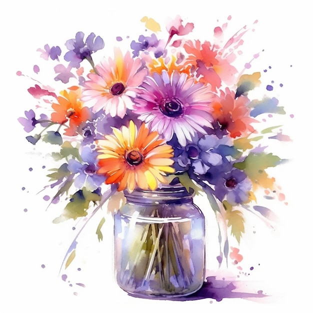 Une aquarelle représentant un bouquet de fleurs