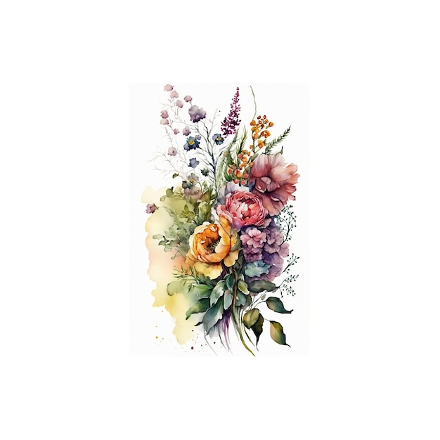 Une aquarelle représentant un bouquet de fleurs.