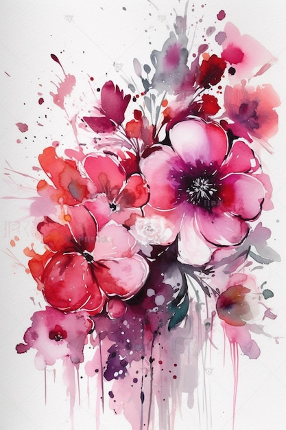 Une aquarelle représentant un bouquet de fleurs.