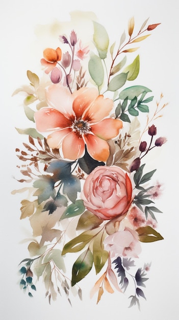 Une aquarelle représentant un bouquet de fleurs.