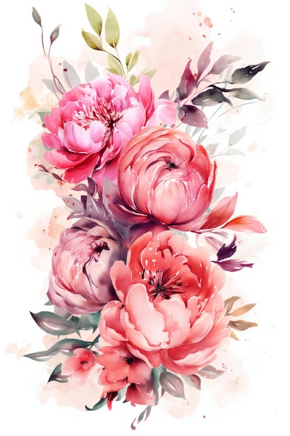 Une aquarelle représentant un bouquet de pivoines.