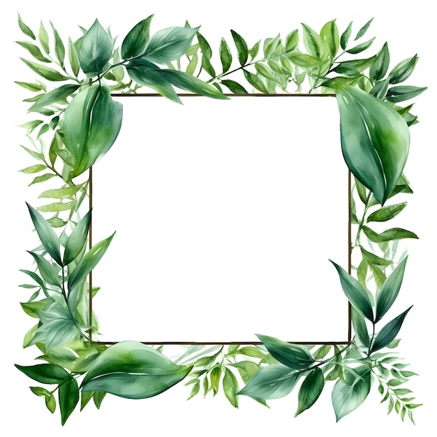 une aquarelle représentant un cadre carré avec des feuilles vertes Generative AI
