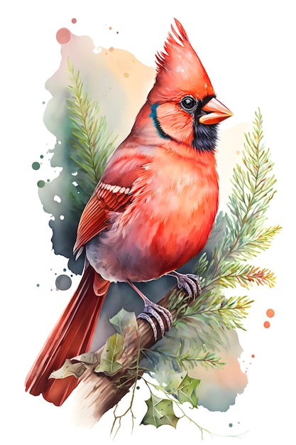 Une aquarelle représentant un cardinal sur une branche.