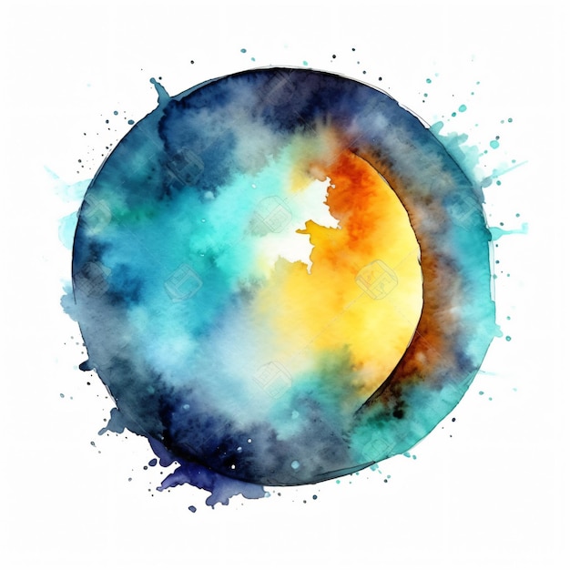 Photo une aquarelle représentant un cercle bleu avec un cercle jaune et le mot lune dessus.