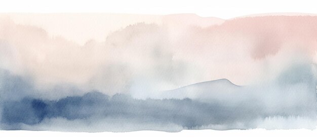 Une aquarelle représentant une chaîne de montagnes le matin.