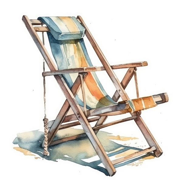 Une aquarelle représentant une chaise de plage.