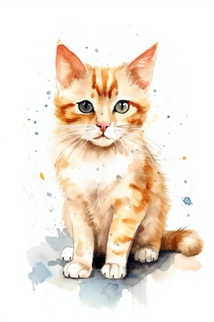 Une aquarelle représentant un chat aux yeux bleus.