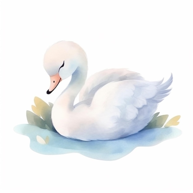 Une aquarelle représentant un cygne les yeux fermés et les yeux fermés.