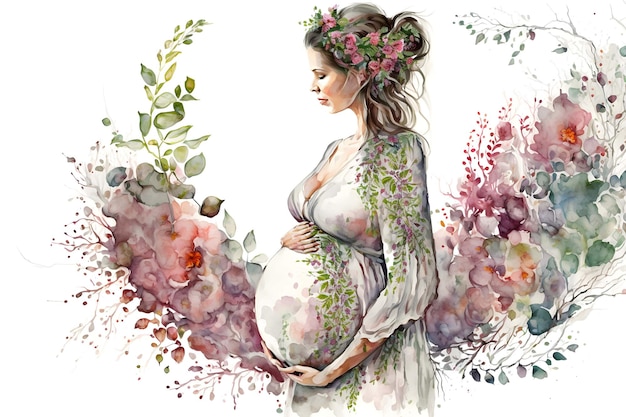 Une aquarelle représentant une femme enceinte