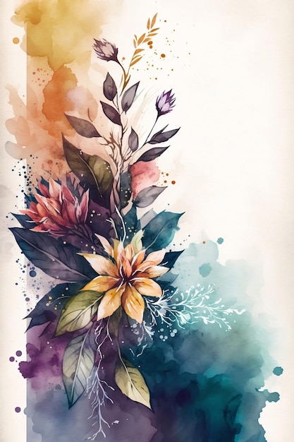 Une aquarelle représentant une fleur sur fond violet.