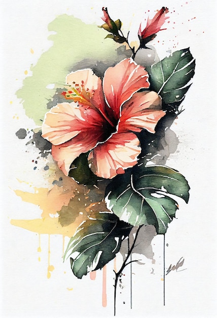 Une aquarelle représentant une fleur d'hibiscus.