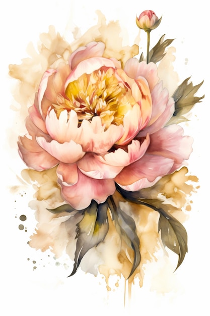 Une aquarelle représentant une fleur de pivoine.