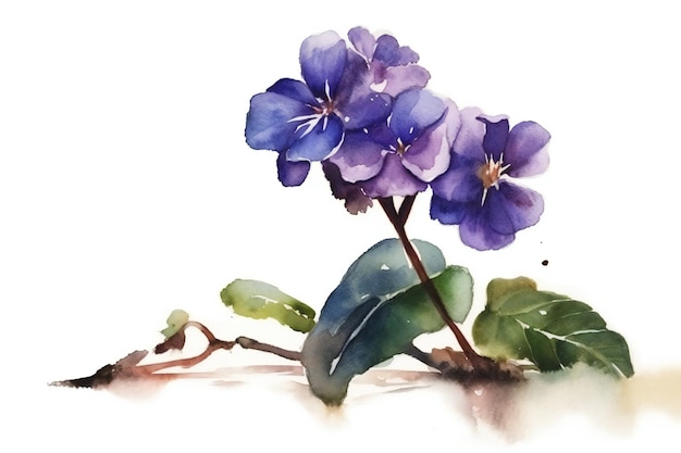 Une aquarelle représentant une fleur violette.