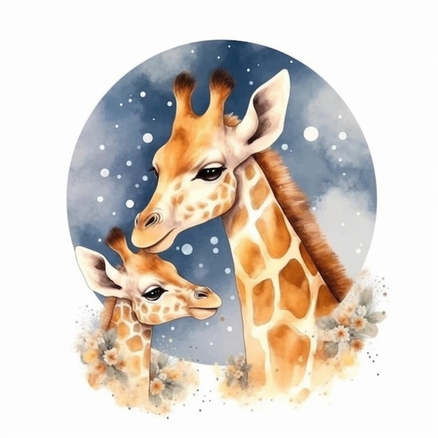 Tableau bébé girafe à l'aquarelle