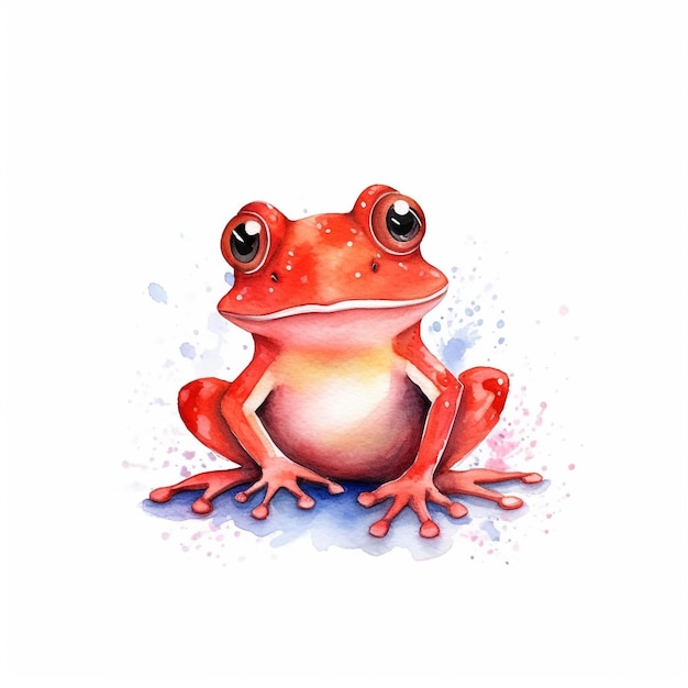 Une aquarelle représentant une grenouille rouge aux grands yeux.