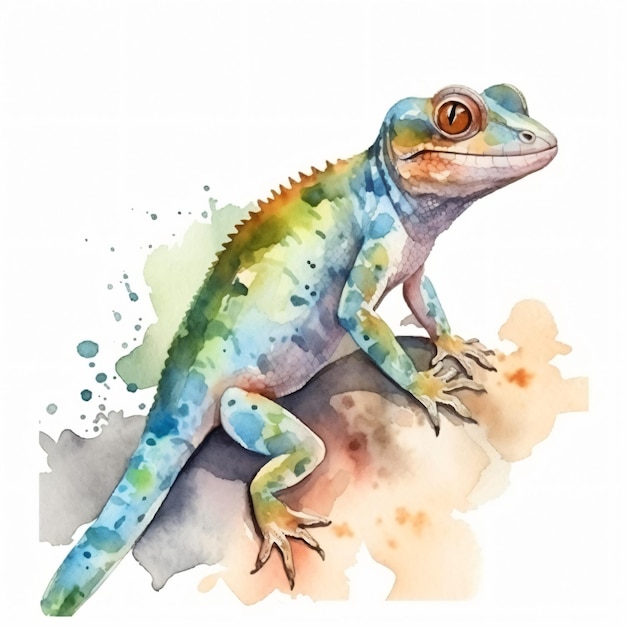 Photo une aquarelle représentant un lézard aux yeux rouges.