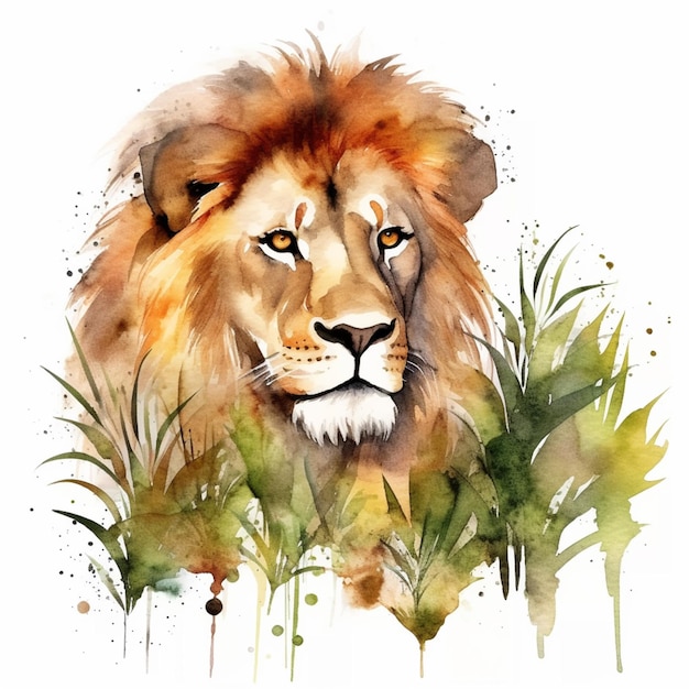 Une aquarelle représentant une tête de lion.