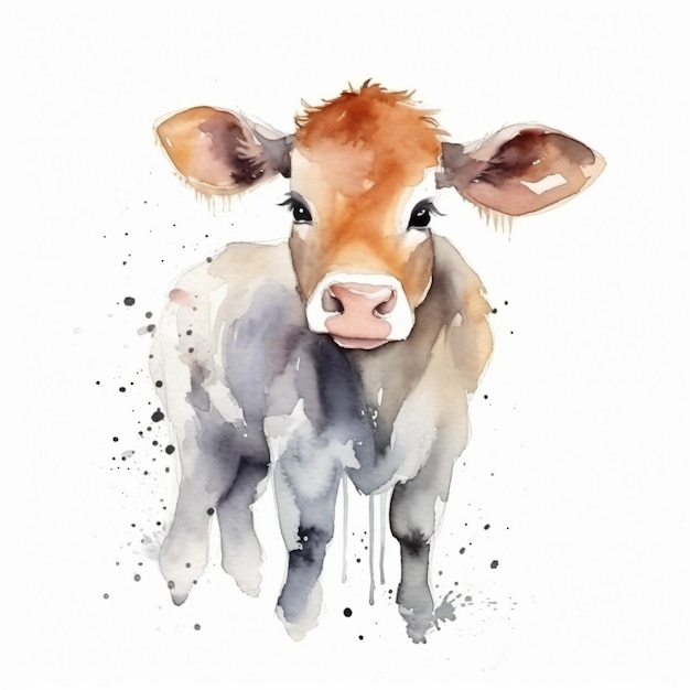 Une aquarelle représentant une vache.
