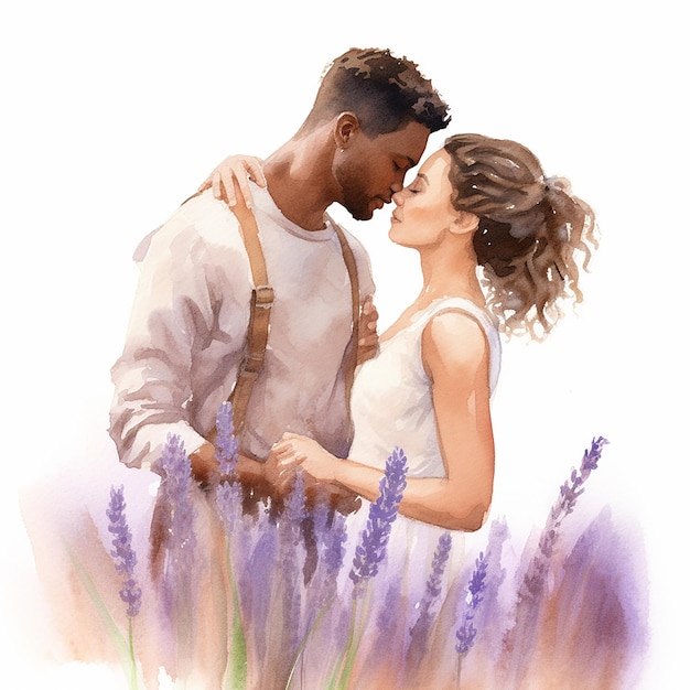 Aquarelle Romance esthétique Illustration de l'amour d'un couple