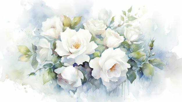 Aquarelle romantique roses blanches mariage aquarelle AI générative