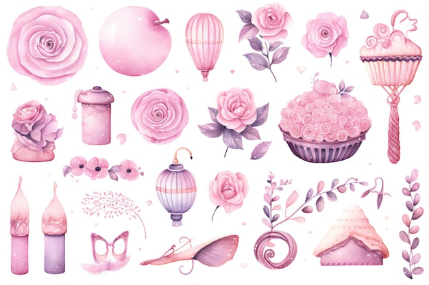 Photo aquarelle rose pastel objets et décorations animaux clipart