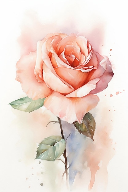 Aquarelle rose rose sur fond blanc