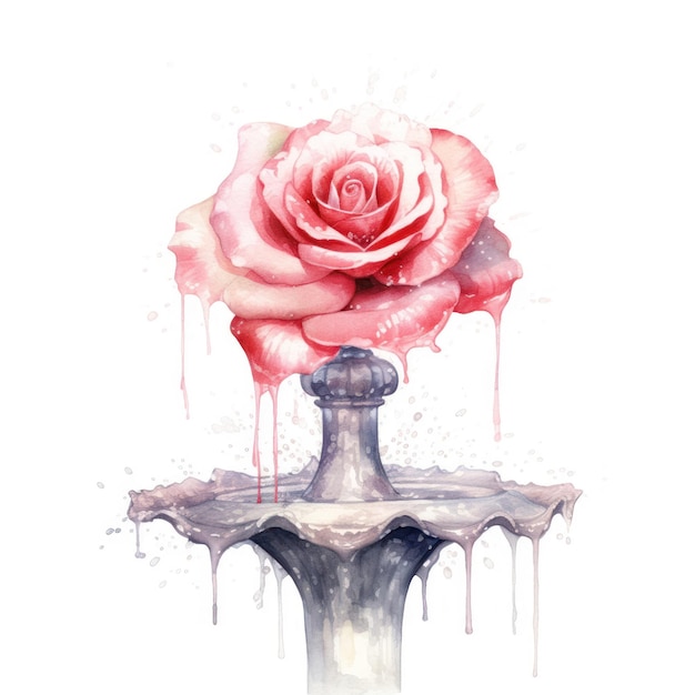 Une aquarelle d'une rose rose avec le mot amour dessus.
