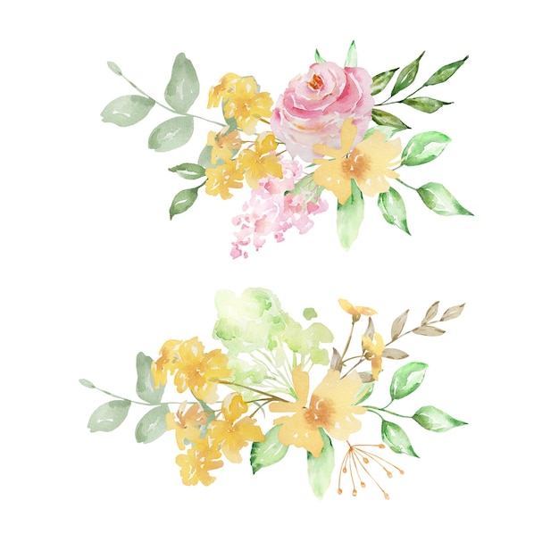 Aquarelle roses esthétiques bouquet de fleurs et de feuilles élégantes