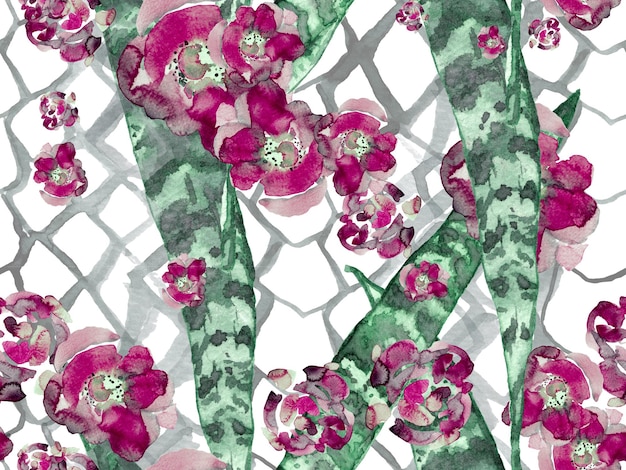 Aquarelle Roses, Pivoine et Feuilles Modèle Sans Couture. Rapport Eco Peonie Vintage Vert et Gris. Fond de fleurs d'été. Conception de maillots de bain exotiques. Illustration florale botanique.