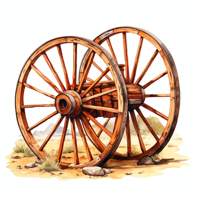 aquarelle roue de chariot ouest sauvage ouest cow-boy désert illustration clipart