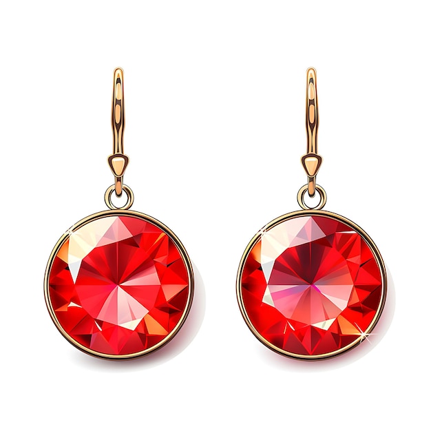 Aquarelle de rubis cercle drop boucles d'oreilles or rouge rond rubis pierres précieuses suspendues F Clipart conception isolée