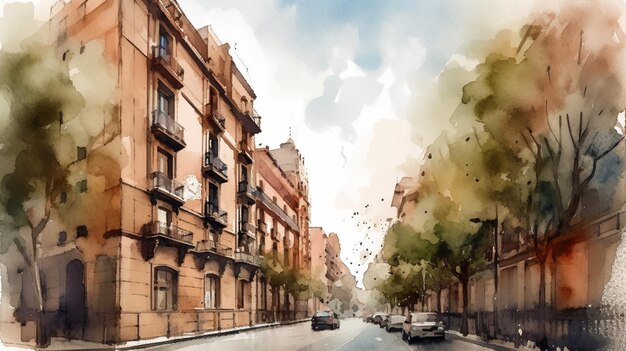 Une aquarelle d'une rue de madrid