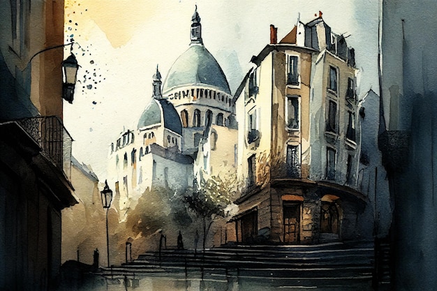 Aquarelle de la rue de Paris