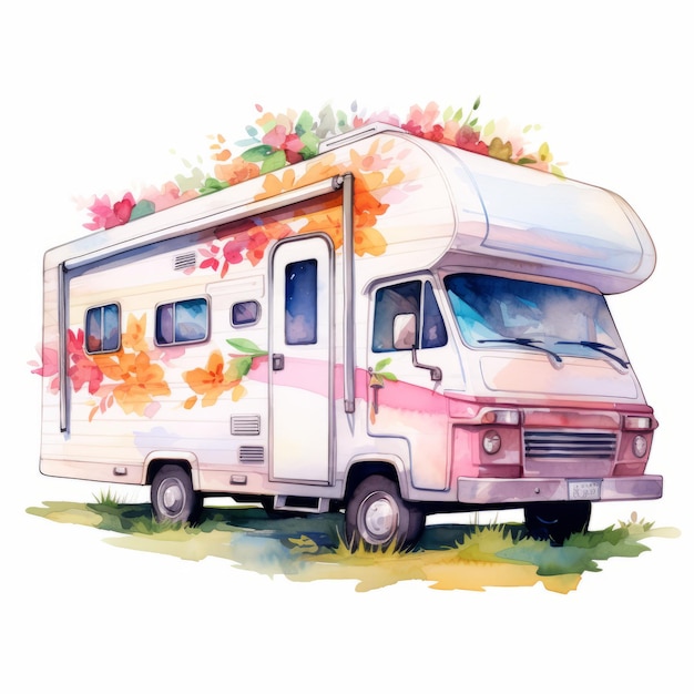 Photo aquarelle rv clipart avec fond blanc