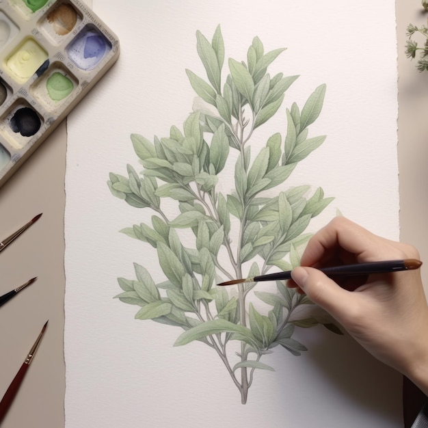 Aquarelle De Sauge Avec Des Branches De Cyprès En Style Dessin Animé