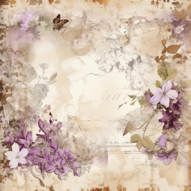 aquarelle scrapbooking floral vintage rétro arrière-plan cadre fait à la main impression modèle