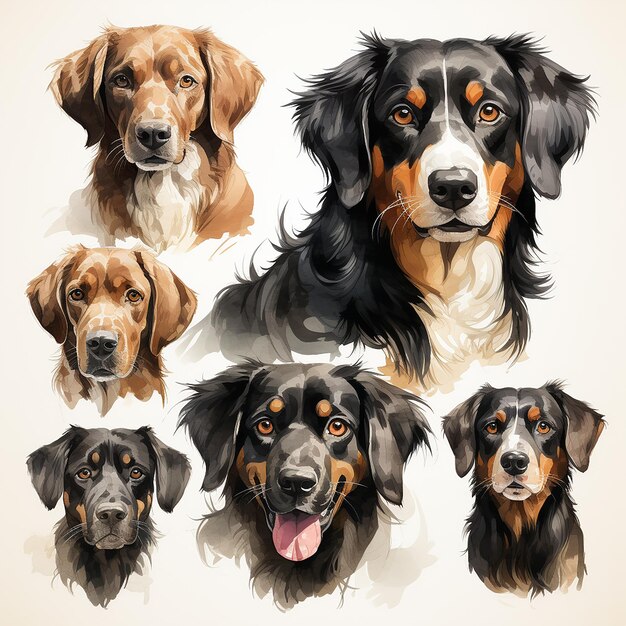 Aquarelle sertie d'image clipart élément chien