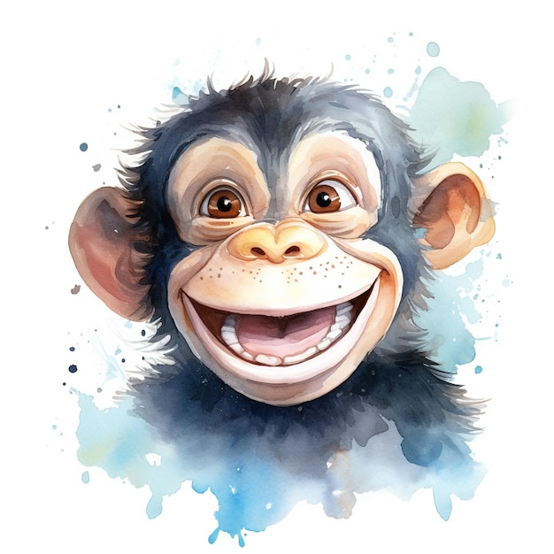 Une aquarelle d'un singe souriant