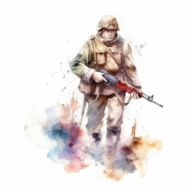 Photo aquarelle d'un soldat sur le champ de bataille