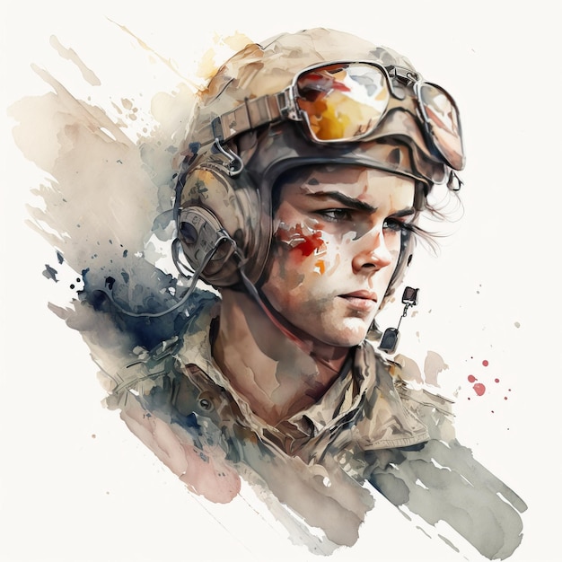 Une aquarelle d'un soldat avec le mot guerre sur le devant.