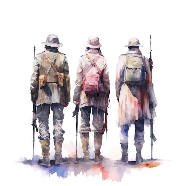 Photo aquarelle de soldats en solidarité avec les autres