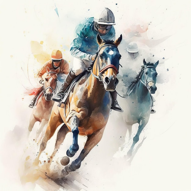 Aquarelle Sports Art Courses De Chevaux