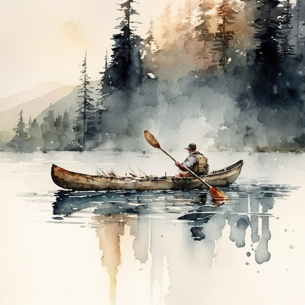 Aquarelle Sports Illustration Numérique Canoë Créatif