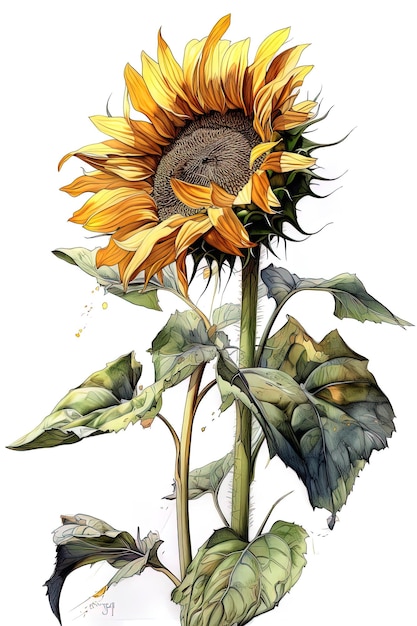 Aquarelle de style vintage d'un tournesol IA générative