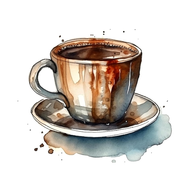 Aquarelle tasse de café Croquis style illustration main dessiner doodle Icône logo impression sublimation clipart AI généré