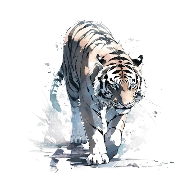 Aquarelle de tigre isolé éclabousse avec de l'art d'illustration de peinture à l'encre générer ai