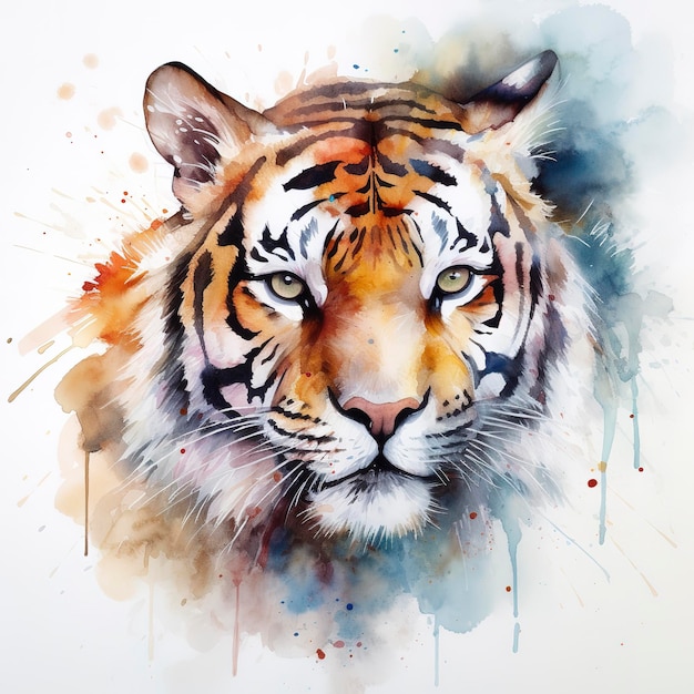 Aquarelle de tigre isolé éclabousse avec de l'art d'illustration de peinture à l'encre générer ai